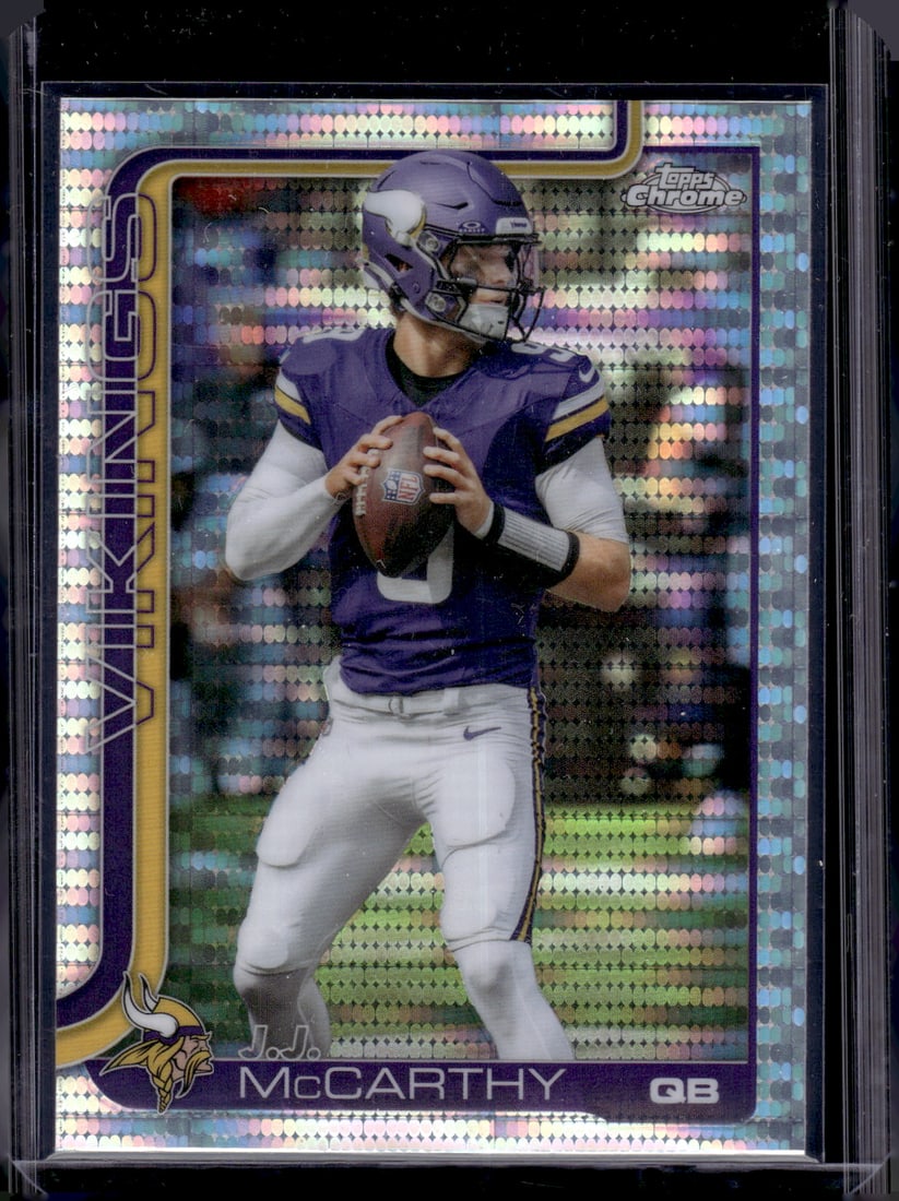 JJ McCarthy Pulsar Refractor 2025 Topps Chrome #199 Minnesota Vikings: Topps Football NFL Trading Sports Cards, Sports Cards for Sale Near Me, Super Bowl & Hall of Fame Player Cards, Resurgence, Composite, SP, SSP, Valuable Auction Memorabilia Lots For Sale On Line