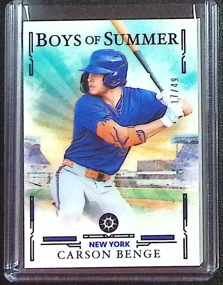 Carson Benge Purple /49 2025 Panini Boys of Summer #90 New York Mets: Panini Baseball MLB Trading & Sports Cards, Sports Cards for Sale Near Me, Prizm, Mosaic, Select, SP, SSP, Auction Memorabilia Lots for Sale On Line, World Series & Hall of Fame Players