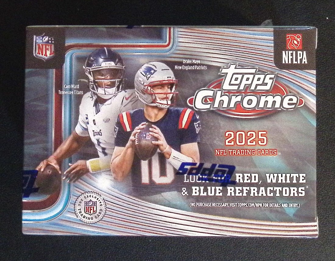 2025 Topps Chrome Football Blaster Box - NEW RELEASE: Topps Football NFL Trading & Sports Cards, Refractors, Prism Refractors, X-Fractors, Sports Cards for Sale Near Me, Super Bowl & Hall of Fame Players, Autographs, SP, SSP, Valuable Auction Memorabilia
