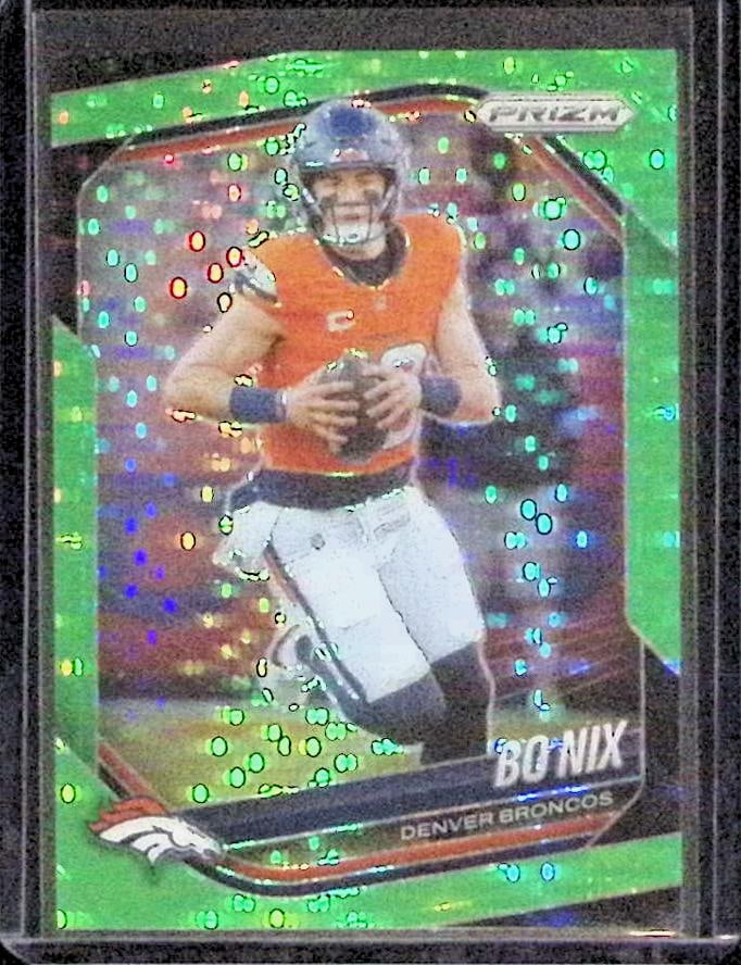 Bo Nix Neon Green Pulsar 2025 Panini Prizm #142 Denver Broncos: Panini Select, Prizm, Mosaic, Contenders, Zenith, Phoenix, Illusions, Absolute, Rookie NFL Sports Trading Cards, SP, SSP, Cards, Football Cards for Sale Near Me, Superbowl & Hall of Fame Player Cards,