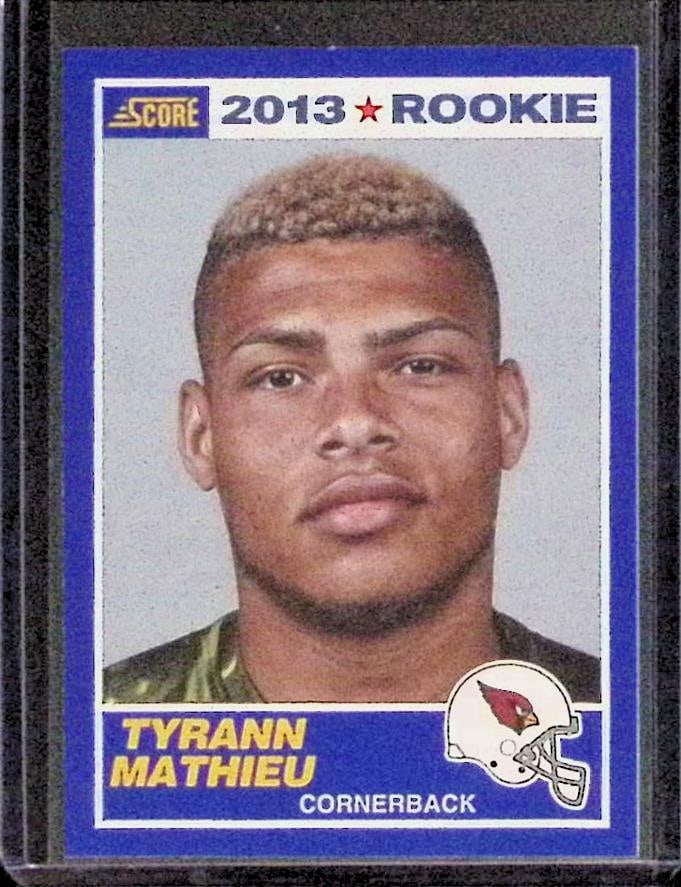 Tyrann Mathieu Blue Border Rookie Card 2013 Score #396: Panini Select, Prizm, Mosaic, Contenders, Zenith, Phoenix, Illusions, Absolute, Rookie NFL Sports Trading Cards, SP, SSP, Cards, Football Cards for Sale Near Me, Superbowl & Hall of Fame Player Cards,