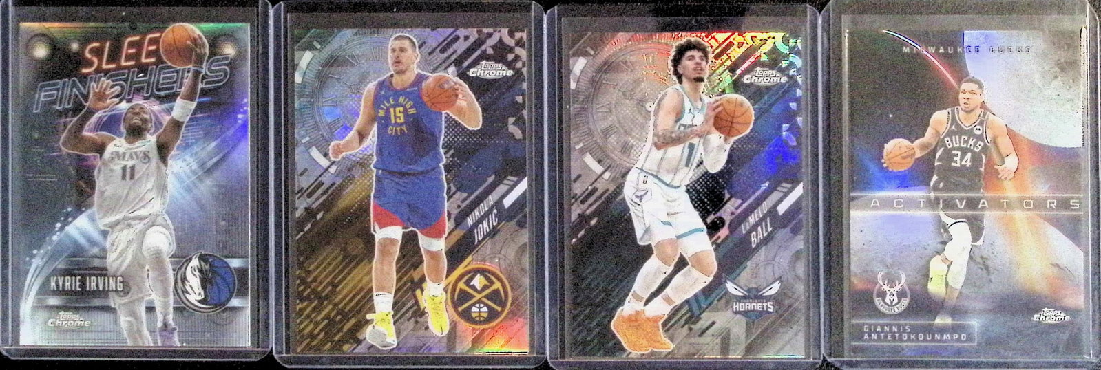 4 - Topps Chrome Superstar Basketball Refractors: Nikola Jokic, Giannis, LaMelo Ball, & Kyrie Irving: Topps Basketball NBA Trading & Sports Cards, Sports Cards for Sale Near Me, Chrome, Refractor, SP, SSP, Valuable Auction Memorabilia Lots Sold On Line, NBA Championship & Hall of Fame Player Cards
