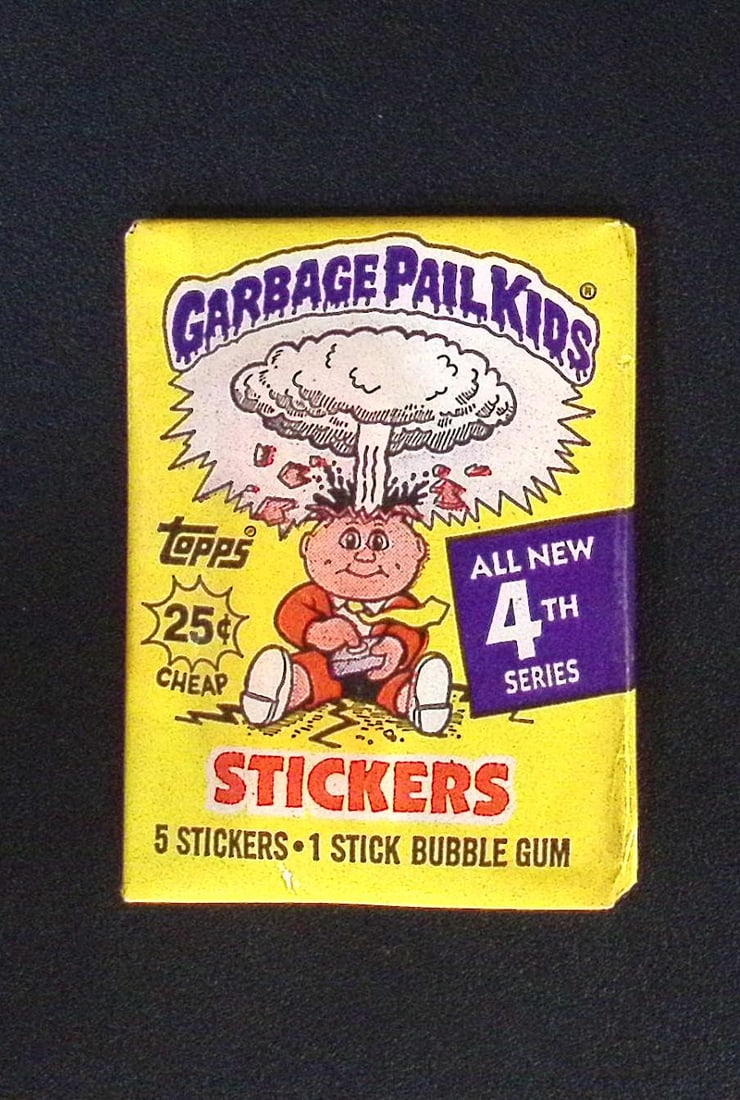 1986 Topps Vintage Garbage Pail Kids Retail Box Wax Pack - 4th Series: Sealed Packs this old have no card quality guarantees - Topps Trading Cards Sold on Line, Auction Lots for sale on line, Trading Card Stickers