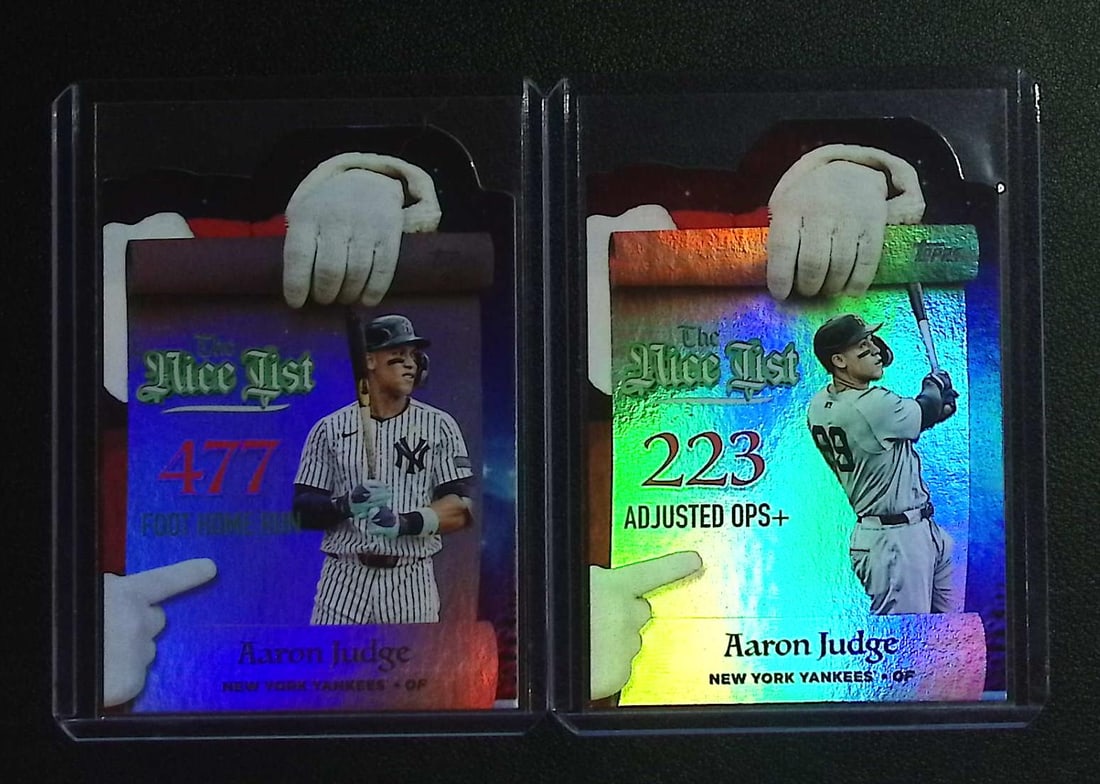 2 - Different Aaron Judge 2025 Topps Holiday Refractor Nice List Inserts MNL-20 & MNL-25: Topps Baseball MLB Trading & Sports Cards, Sports Cards for Sale Near Me, World Series & Hall of Fame Players Memorabilia, Refractors, X-Fractors, Numbered, SP, SSP, Valuable Auction Memorabilia Lots 