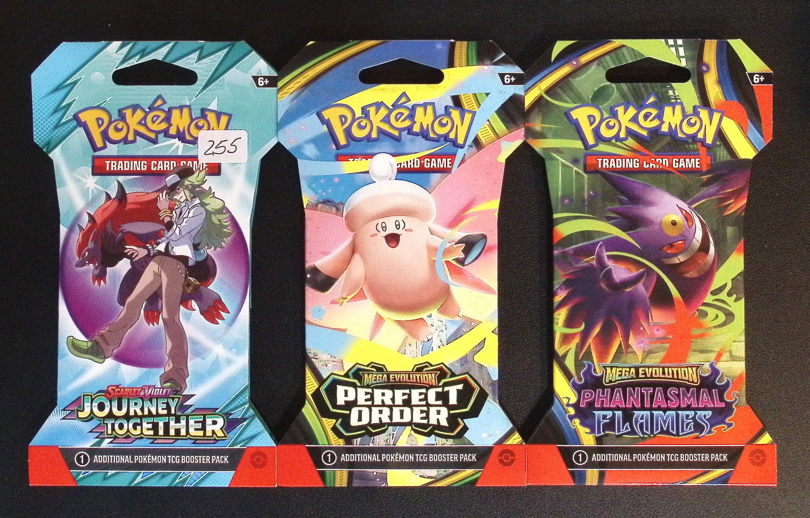 3 COUNT: 1 - Pokemon Phantasmal Flames, 1 - Journey Together, & 1 - Perfect Order Booster Packs: Pokemon Trading Card Game Cards, Charizard, Pikachu, Mewto, EX, Referse Holo, Holo Rare Cards, Secret Rare Cards, Full Art Cards, Evee, 3 Stars Ultra Rare Cards, Double Rare, Illustration Rare, Specia