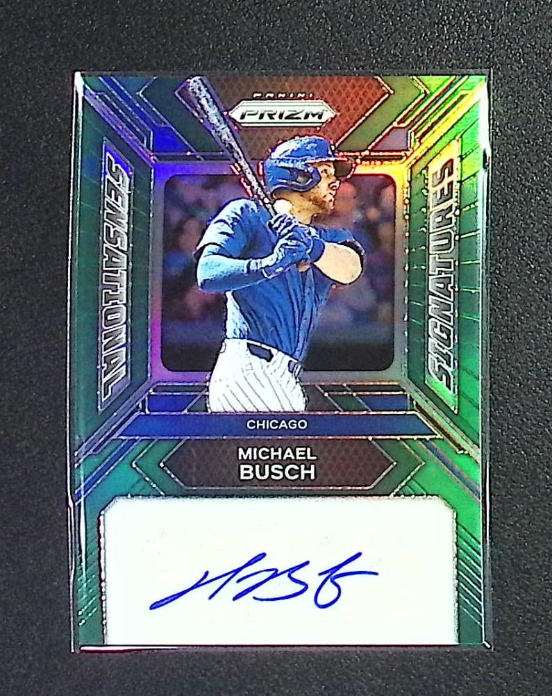 Michael Busch Sensational Signatures Green Prizm 2024 Panini Prizm #SS-MB: Panini Baseball MLB Trading & Sports Cards, Sports Cards for Sale Near Me, Prizm, Mosaic, Select, SP, SSP, Auction Memorabilia Lots for Sale On Line, World Series & Hall of Fame Players