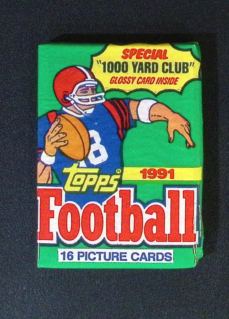 1991 Topps Football Card Retail Box Wax Pack NFL Trading Card, Sports Cards: Vintage Valuable Football NFL Trading & Sports Cards, Old Sports Cards Sold On Line, Auction Lots Sold On Line, Super Bowl and Hall of Fame Players, Dallas Cowboys, Buffalo Bills, Steelers, 49ers, Joe