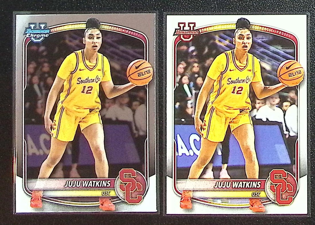 Lot of 2 JuJu Watkins 2025-26 Bowman U Prospect Cards. 1 Chrome & 1 Paper. See Pics: Bowman Basketball NBA Trading & Sports Cards, Sports Cards for Sale Near Me, Chrome, Refractor, SP, SSP, Valuable Auction Memorabilia Lots Sold On Line, NBA Championship & Hall of Fame Player Cards