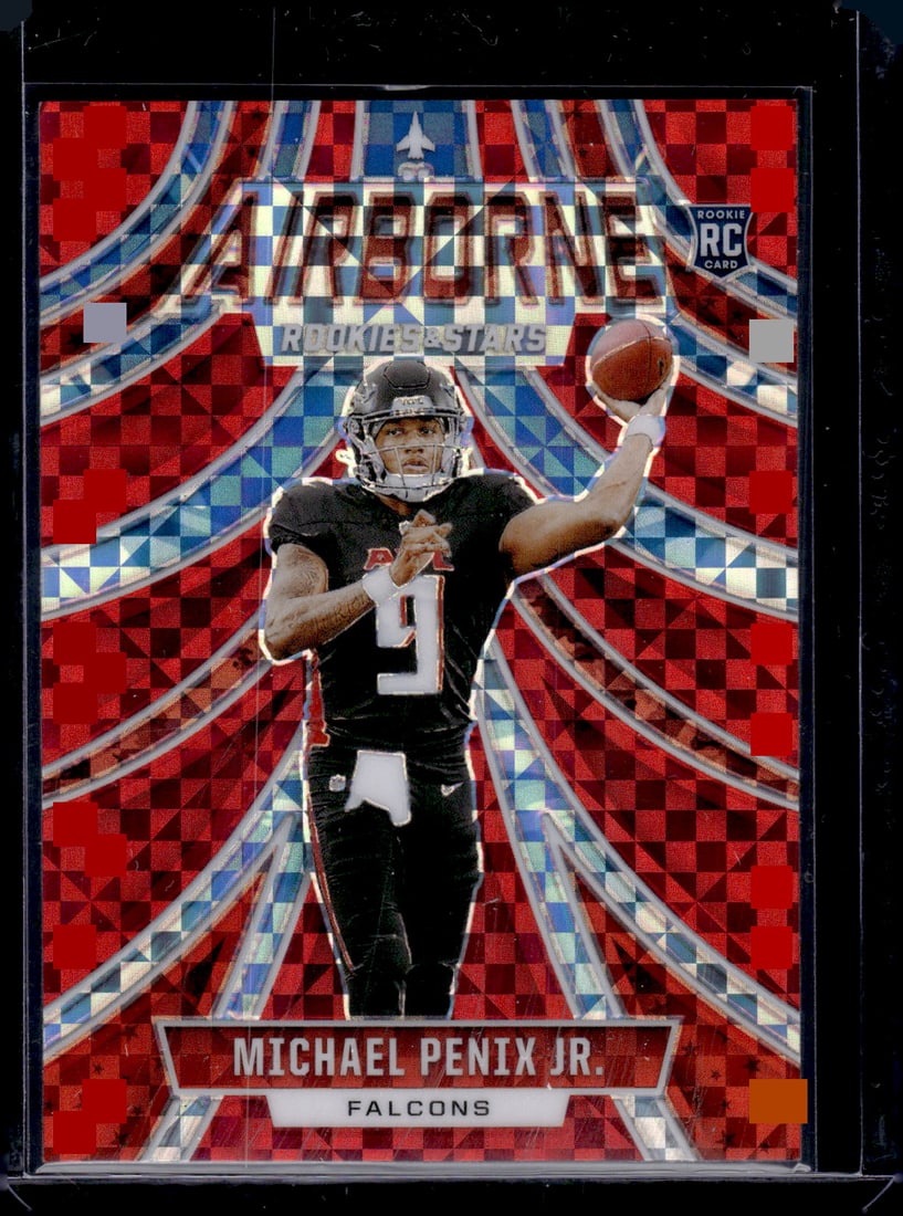 Michael Penix Jr. Rookie Card Airborne Red Plaid Prizm 2024 Rookies & Stars #A-MPJ Falcons: Panini Select, Prizm, Mosaic, Contenders, Zenith, Phoenix, Illusions, Absolute, Rookie NFL Sports Trading Cards, SP, SSP, Cards, Football Cards for Sale Near Me, Superbowl & Hall of Fame Player