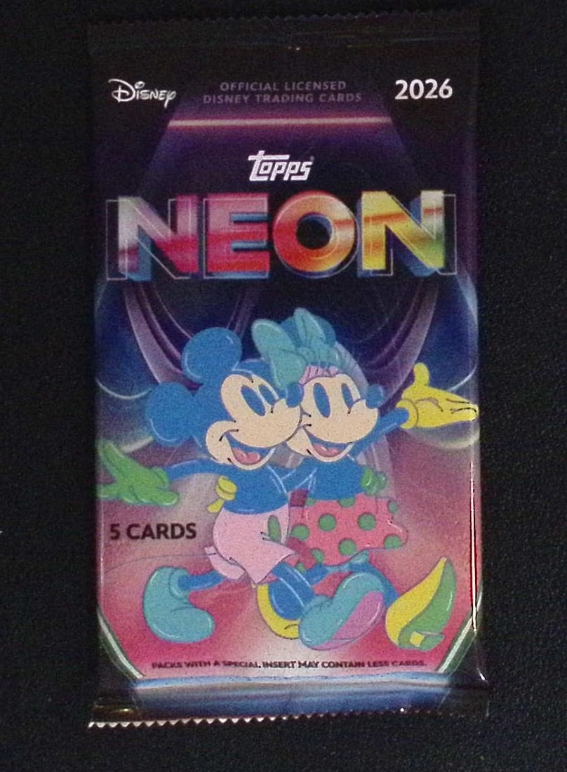 2026 Topps Disney Neon BLASTER BOX PACK: Disney Topps Trading Cards of Movies & Television Shows, Refractors, Ray Waves, Numbered Rare Cards. Darth Vader, Luke Skywalker, Princess Leia, Mandalorian, Yoda, Grogu, Han Solo, Rebellion, Imperial