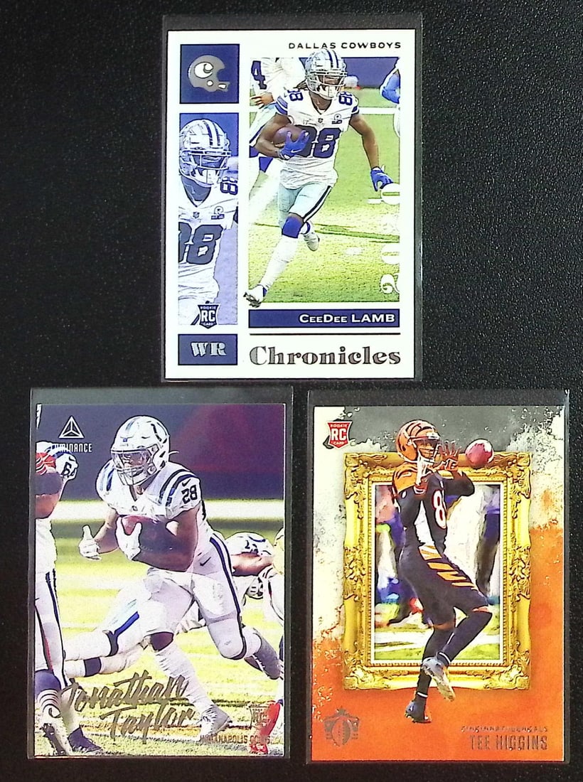 Lot of 3 2020 Chronicles NFL Rookie Cards. CeeDee Lamb, Jonathan Taylor, Tee Higgins (1 of 2)