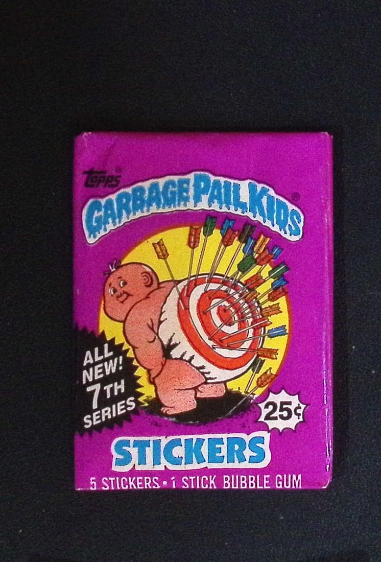 1987 Topps Vintage Garbage Pail Kids Retail Box Wax Pack - 7th Series: Sealed Packs this old have no card quality guarantees - Topps Trading Cards Sold on Line, Auction Lots for sale on line, Trading Card Stickers