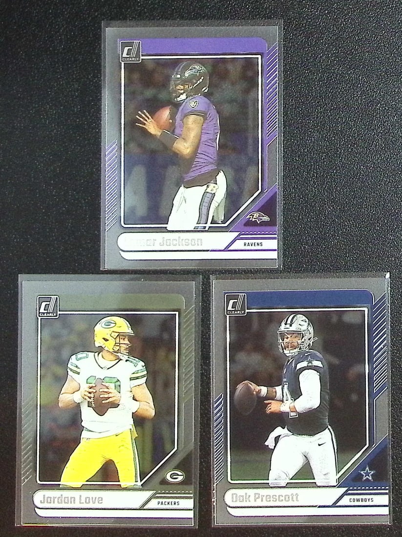 Lot of 3 2024 Panini Clearly Donruss NFL QB Cards. Lamar Jackson, Jordan Love, Dak Prescott: Panini Select, Prizm, Mosaic, Contenders, Zenith, Phoenix, Illusions, Absolute, Rookie NFL Sports Trading Cards, SP, SSP, Cards, Football Cards for Sale Near Me, Superbowl & Hall of Fame Player Cards,