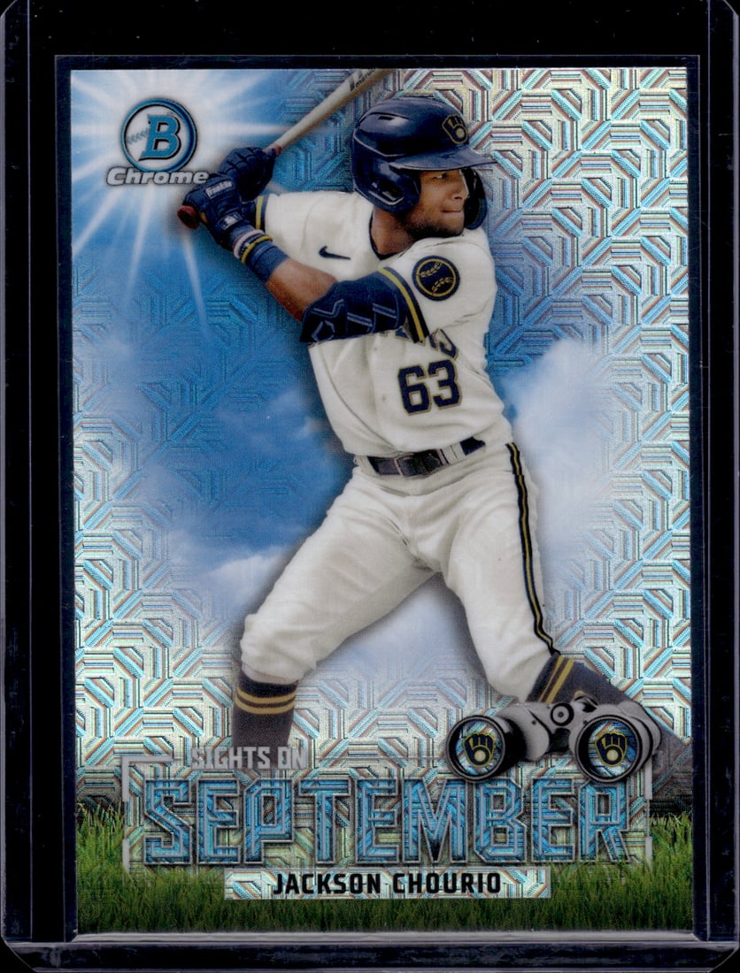 Jackson Chourio Sights on September Mojo Refractor 2023 Bowman Chrome #SOS-11 (1 of 2)