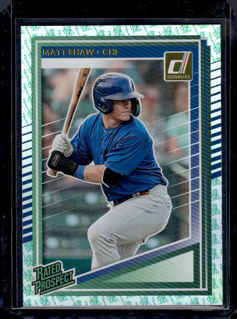 Matt Shaw Rated Prospect Liberty Foil 2025 Donruss #143 Chicago Cubs: Panini Baseball MLB Trading & Sports Cards, Sports Cards for Sale Near Me, Prizm, Mosaic, Select, SP, SSP, Auction Memorabilia Lots for Sale On Line, World Series & Hall of Fame Players