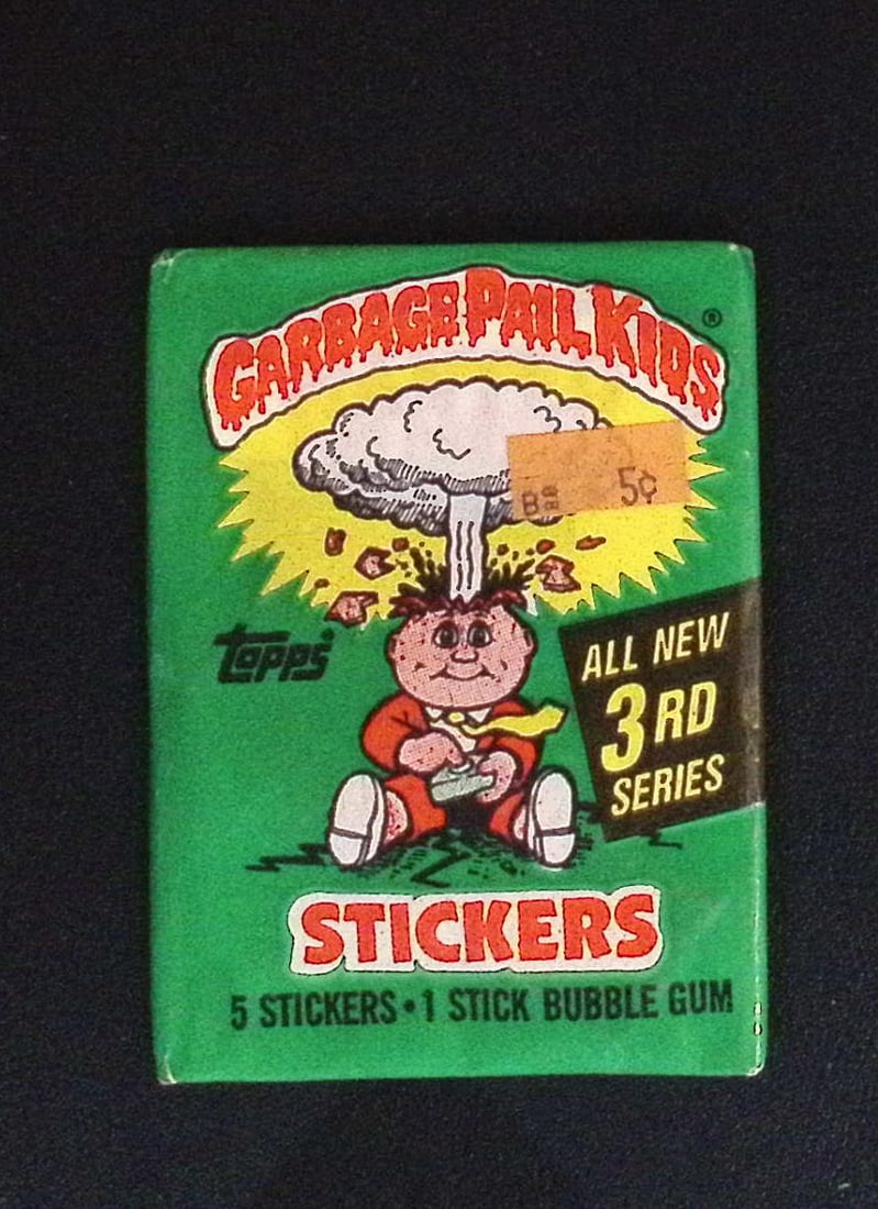 1986 Topps Vintage Garbage Pail Kids Retail Box Wax Pack - 3rd Series: Sealed Packs this old have no card quality guarantees - Topps Trading Cards Sold on Line, Auction Lots for sale on line, Trading Card Stickers