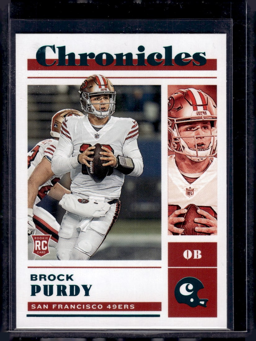 Brock Purdy Rookie Card Teal Parallel 2022 Panini Chronicles #41 San Francisco 49ers: Panini Select, Prizm, Mosaic, Contenders, Zenith, Phoenix, Illusions, Absolute, Rookie NFL Sports Trading Cards, SP, SSP, Cards, Football Cards for Sale Near Me, Superbowl & Hall of Fame Player Cards,
