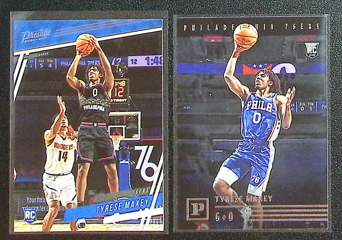 Lot of 2 Tyrese Maxey Rookie Cards 2020-21 Chronicles #59 & #116: Panini Select, Prizm, Mosaic, Contenders, Revolution, Phoenix, NBA Hoops, Rookie NFL Sports Trading Cards, Silver, SP, SSP, Wave Prizms, Numbered Cards, Basketball sports Cards for Sale Near Me, NBA C