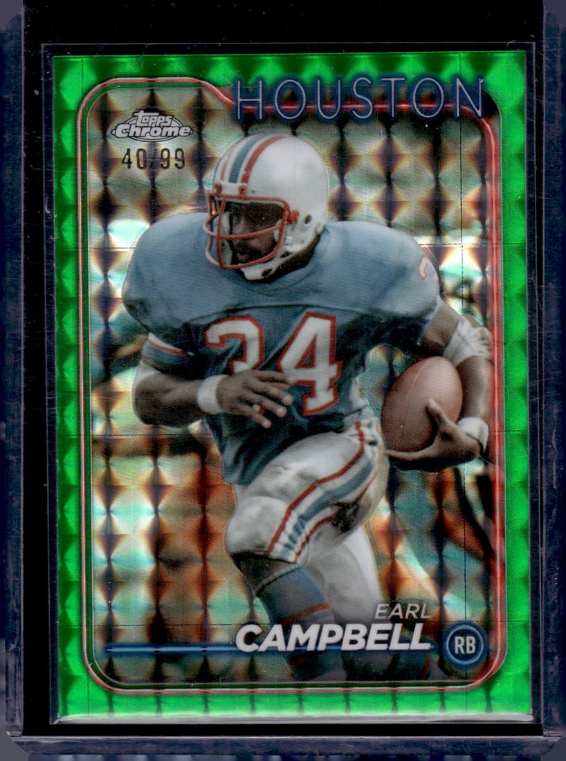 Earl Campbell Green Geometric Refractor /99 2024 Topps Chrome #186 Houston Oilers: Topps Chrome Football NFL Trading Sports Cards, Sports Cards for Sale Near Me, Super Bowl & Hall of Fame Player Cards, Resurgence, Composite, SP, SSP, Valuable Auction Memorabilia Lots For Sale On Lin