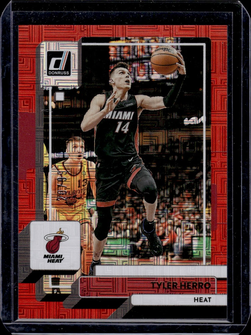Tyler Herro Choice Red /99 2022-23 Donruss #75 Miami Heat: Panini Select, Prizm, Mosaic, Contenders, Revolution, Phoenix, NBA Hoops, Rookie NFL Sports Trading Cards, Silver, SP, SSP, Wave Prizms, Numbered Cards, Basketball sports Cards for Sale Near Me, NBA C