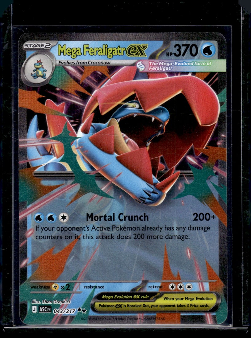 Pokemon Ascended Heroes Mega Feraligatr Ex #43: Pokemon Trading Card Game Cards, Charizard, Pikachu, Mewtwo, Reverse Holo, Holo Rare, Secret Rare Cards, Full Art Cards, Eevee, Ultra Rare Card, Illustration Rare, Special Illustration Rare SIR