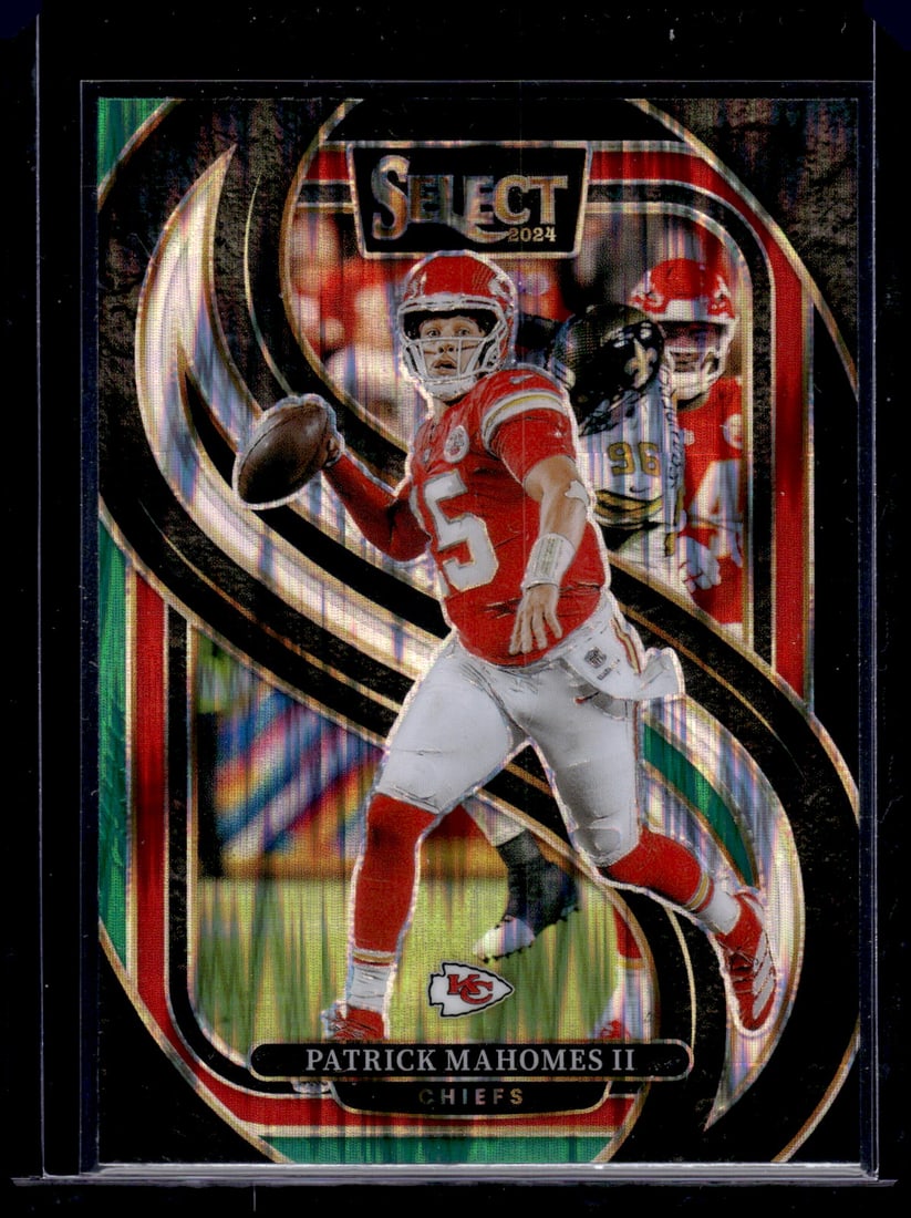 Patrick Mahomes Green/Black Shock Prizm 2024 Select #120 Kansas City Chiefs: Panini Select, Prizm, Mosaic, Contenders, Zenith, Phoenix, Illusions, Absolute, Rookie NFL Sports Trading Cards, SP, SSP, Cards, Football Cards for Sale Near Me, Superbowl & Hall of Fame Player Cards,