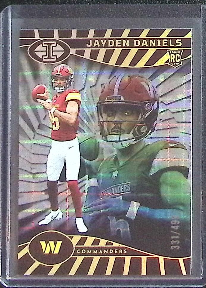 Jayden Daniels Rookie Card Mirrored Trophy Collection /499 2024 Illusions #93: Panini Select, Prizm, Mosaic, Contenders, Zenith, Phoenix, Illusions, Absolute, Rookie NFL Sports Trading Cards, SP, SSP, Cards, Football Cards for Sale Near Me, Superbowl & Hall of Fame Player Cards,