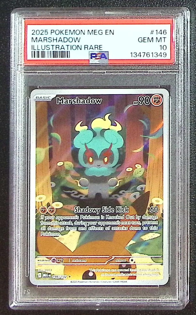 Pokemon Mega Evolution Marshadow Illustration Rare #146 PSA 10: Pokemon Trading Card Game Cards, Charizard, Pikachu, Mewtwo, Reverse Holo, Holo Rare, Secret Rare Cards, Full Art Cards, Eevee, Ultra Rare Card, Illustration Rare, Special Illustration Rare SIR
