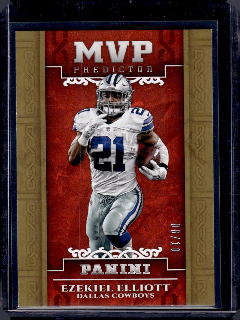 Ezekiel Elliott MVP Predictor Gold /10 2017 Panini Panini #MVP-EE Dalllas Cowboys: Panini Select, Prizm, Mosaic, Contenders, Zenith, Phoenix, Illusions, Absolute, Rookie NFL Sports Trading Cards, SP, SSP, Cards, Football Cards for Sale Near Me, Superbowl & Hall of Fame Player Cards,