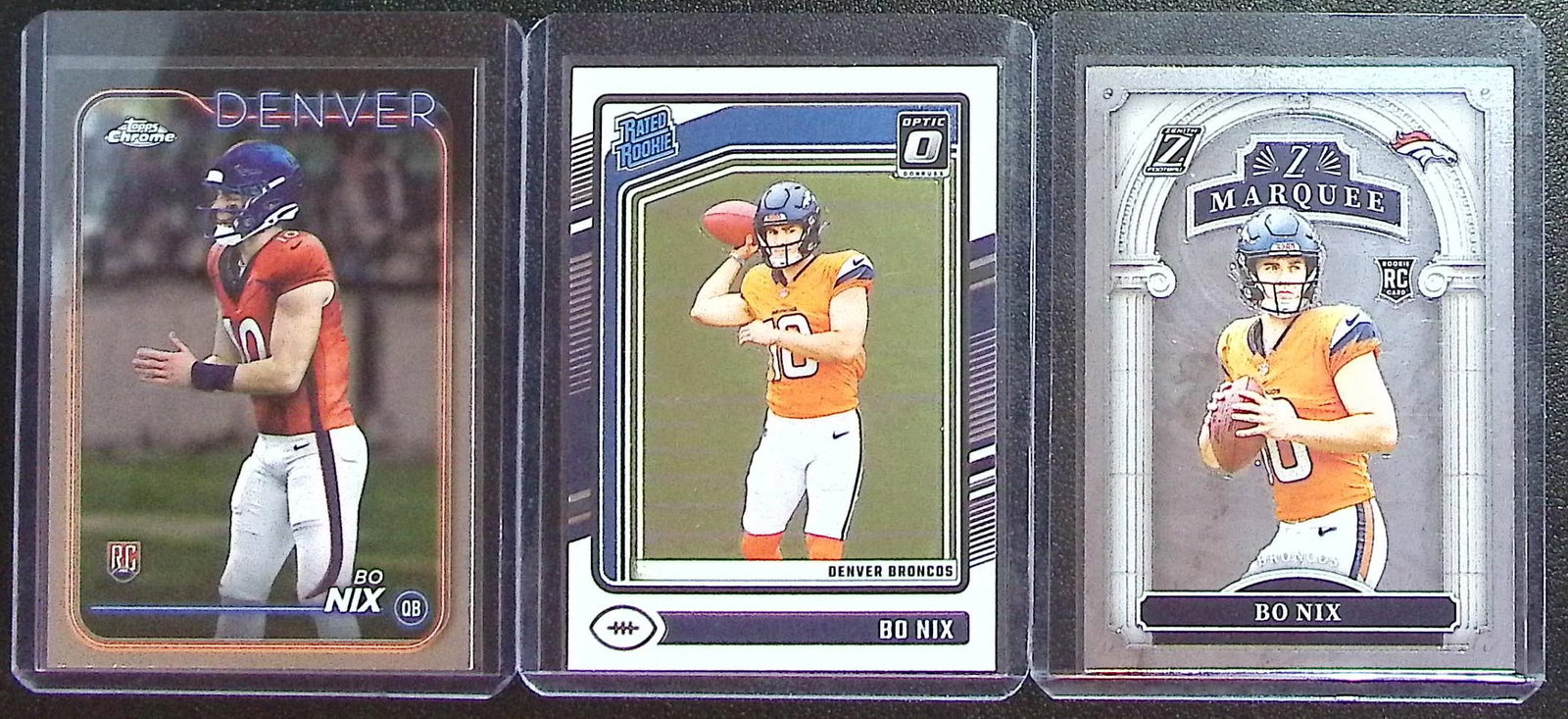 Lot of 3 Bo Nix Rookie Cards. Panini & Topps, All Different, See Pictures. Denver Broncos (1 of 2)