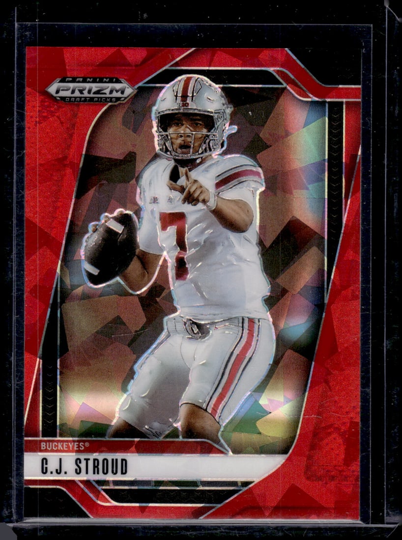 Cj Stroud Red Ice 2025 Prizm Draft Picks #186 Ohio State Buckeyes: Panini Select, Prizm, Mosaic, Contenders, Zenith, Phoenix, Illusions, Absolute, Rookie NFL Sports Trading Cards, SP, SSP, Cards, Football Cards for Sale Near Me, Superbowl & Hall of Fame Player Cards,