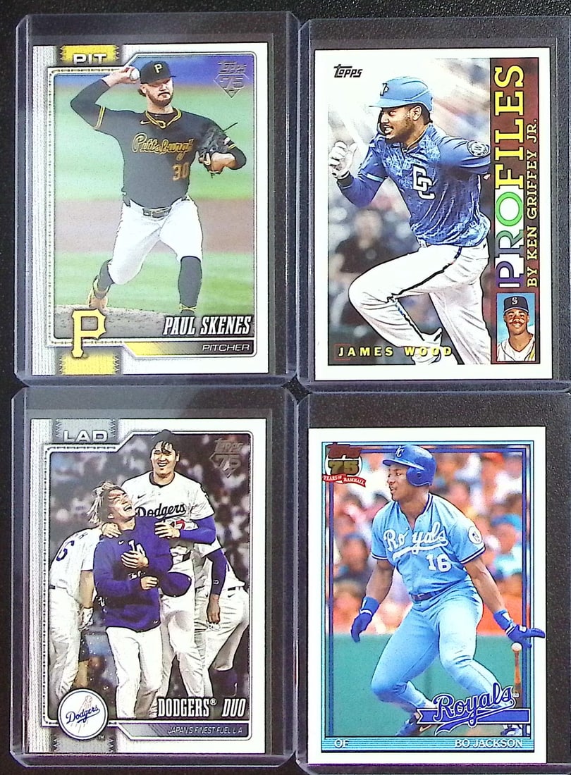 Lot of 4 2026 Topps Baseball Cards. Skenes, Wood, Ohtani/Yamamoto, Bo Jackson (1 of 2)