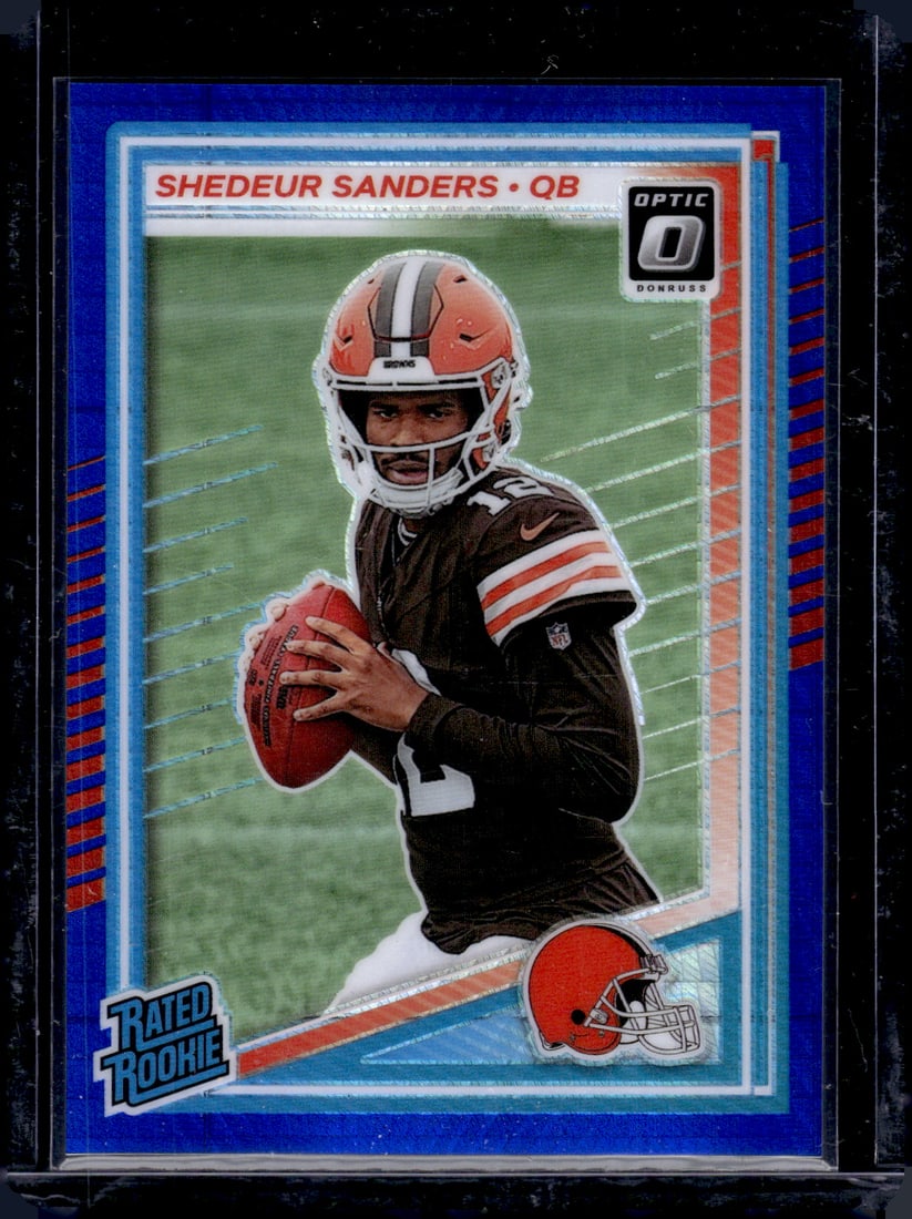 Shedeur Sanders Rookie Card Blue Hyper Prizm 2025 Donruss Optic #203 Browns: Panini Select, Prizm, Mosaic, Contenders, Zenith, Phoenix, Illusions, Absolute, Rookie NFL Sports Trading Cards, SP, SSP, Cards, Football Cards for Sale Near Me, Superbowl & Hall of Fame Player Cards,