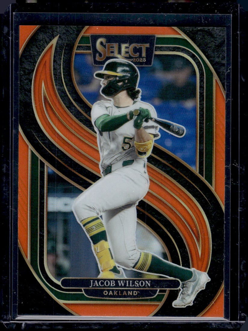 Jacob Wilson Orange Prizm /49 2025 Select #164 Oakland Athletics: Panini Baseball MLB Trading & Sports Cards, Sports Cards for Sale Near Me, Prizm, Mosaic, Select, SP, SSP, Auction Memorabilia Lots for Sale On Line, World Series & Hall of Fame Players
