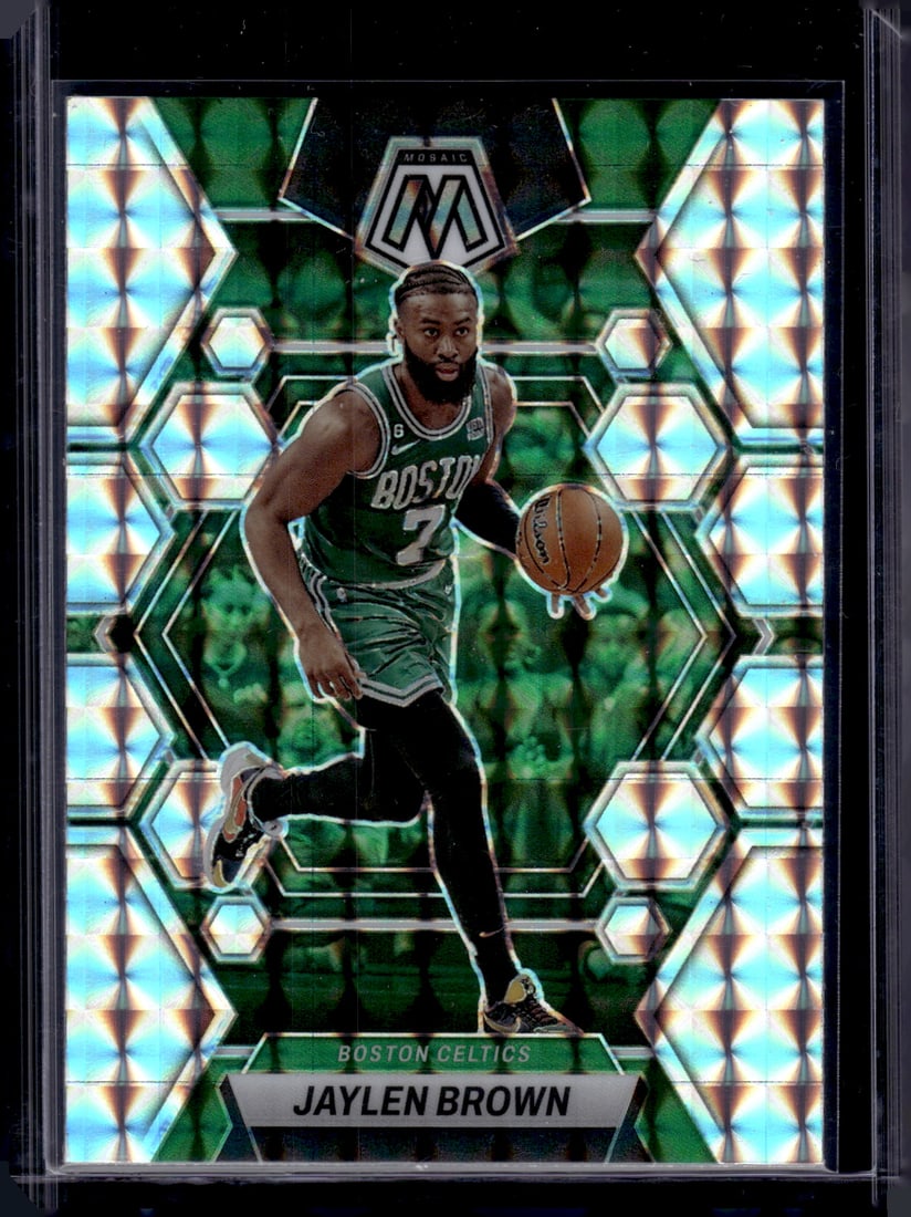 Jaylen Brown Silver Mosaic Prizm 2022-23 Mosaic #9 Boston Celtics: Panini Select, Prizm, Mosaic, Contenders, Revolution, Phoenix, NBA Hoops, Rookie NFL Sports Trading Cards, Silver, SP, SSP, Wave Prizms, Numbered Cards, Basketball sports Cards for Sale Near Me, NBA C