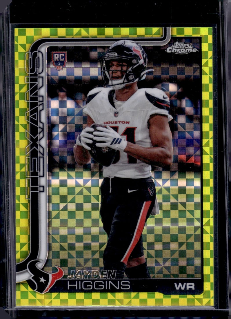 Jayden Higgins Rookie Card Lime Green Xfractor 2025 Topps Chrome #343 Houston Texans: Topps Chrome Football NFL Trading Sports Cards, Sports Cards for Sale Near Me, Super Bowl & Hall of Fame Player Cards, Resurgence, Composite, SP, SSP, Valuable Auction Memorabilia Lots For Sale On Lin