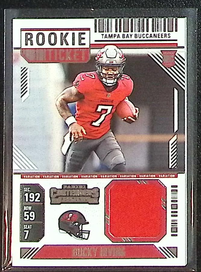 Bucky Irving Rookie Card Patch 2024 Panini Contenders #RTS-BIG Buccaneers: Panini Select, Prizm, Mosaic, Contenders, Zenith, Phoenix, Illusions, Absolute, Rookie NFL Sports Trading Cards, SP, SSP, Cards, Football Cards for Sale Near Me, Superbowl & Hall of Fame Player Cards,