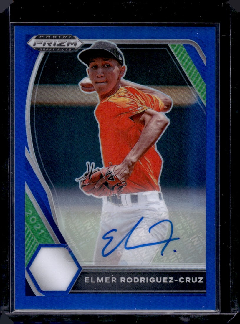Elmer Rodriguez-Cruz Blue Prizm Auto /99 2021 Prizm Draft Picks #PDP105: Panini Baseball MLB Trading & Sports Cards, Sports Cards for Sale Near Me, Prizm, Mosaic, Select, SP, SSP, Auction Memorabilia Lots for Sale On Line, World Series & Hall of Fame Players
