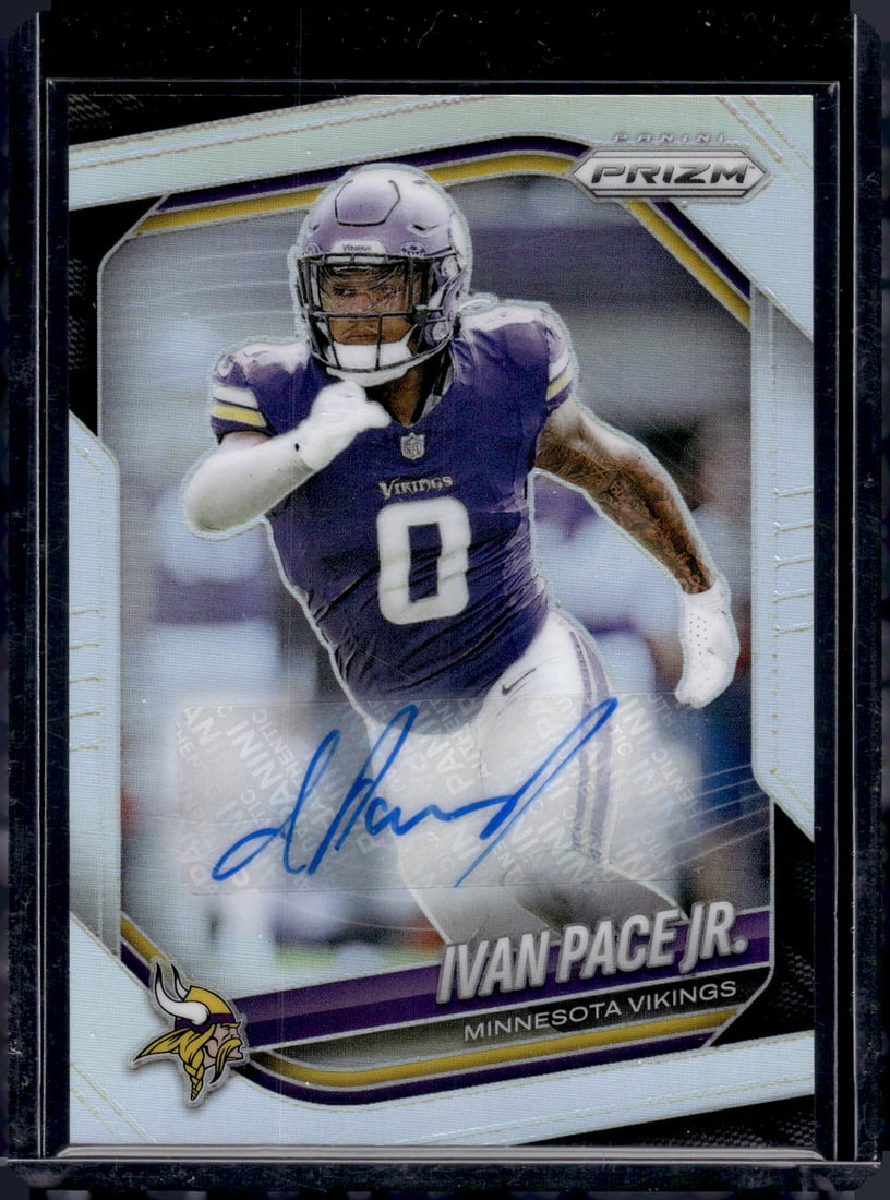 Ivan Pace Jr. Silver Prizm Auto 2025 Panini Prizm #77 Minnesota Vikings: Panini Select, Prizm, Mosaic, Contenders, Zenith, Phoenix, Illusions, Absolute, Rookie NFL Sports Trading Cards, SP, SSP, Cards, Football Cards for Sale Near Me, Superbowl & Hall of Fame Player Cards,