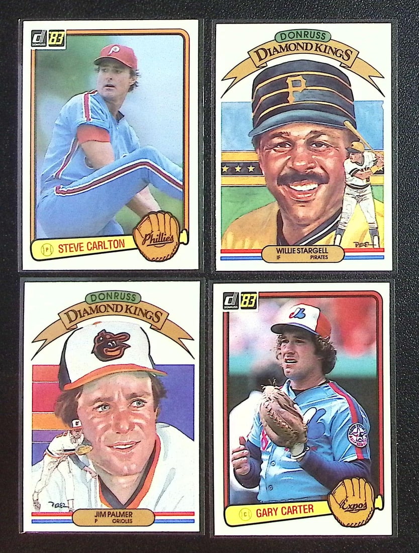 Lot of 4 1983 Donruss Baseball Cards. Carlton, Stargell, Palmer, Carter (1 of 2)