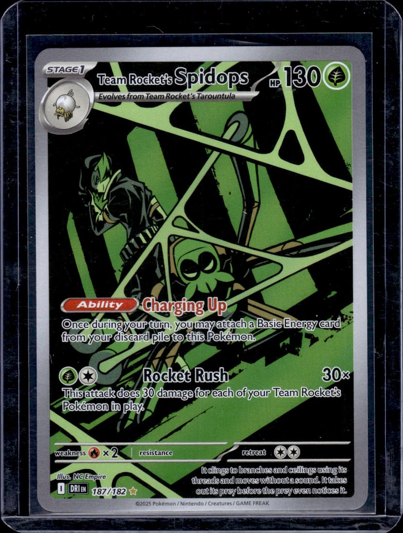 Pokemon Destined Rivals Team Rocket's Spidops Illustration Rare #187: Pokemon Trading Card Game Cards, Charizard, Pikachu, Mewtwo, Reverse Holo, Holo Rare, Secret Rare Cards, Full Art Cards, Eevee, Ultra Rare Card, Illustration Rare, Special Illustration Rare SIR