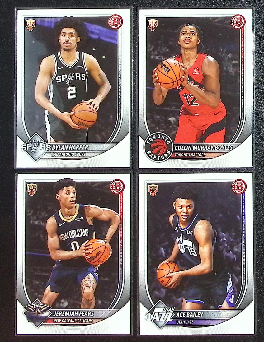 Lot of 4 2025-26 Bowman Basketball Rookie Cards. Harper, Murray-Boyles, Fears, Bailey: Bowman Basketball NBA Trading & Sports Cards, Sports Cards for Sale Near Me, Chrome, Refractor, SP, SSP, Valuable Auction Memorabilia Lots Sold On Line, NBA Championship & Hall of Fame Player Cards