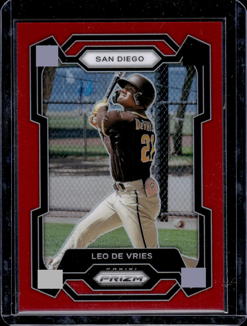 Leo De Vries Red Prizm /299 2024 Panini Prizm #64 Padres, Athletics: Panini Baseball MLB Trading & Sports Cards, Sports Cards for Sale Near Me, Prizm, Mosaic, Select, SP, SSP, Auction Memorabilia Lots for Sale On Line, World Series & Hall of Fame Players