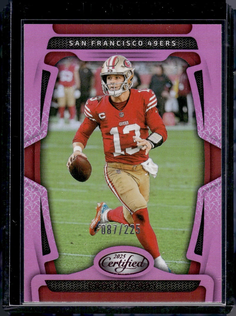 Brock Purdy Pink Mirror /225 2025 Panini Certified #86 San Francisco 49ers: Panini Select, Prizm, Mosaic, Contenders, Zenith, Phoenix, Illusions, Absolute, Rookie NFL Sports Trading Cards, SP, SSP, Cards, Football Cards for Sale Near Me, Superbowl & Hall of Fame Player Cards,