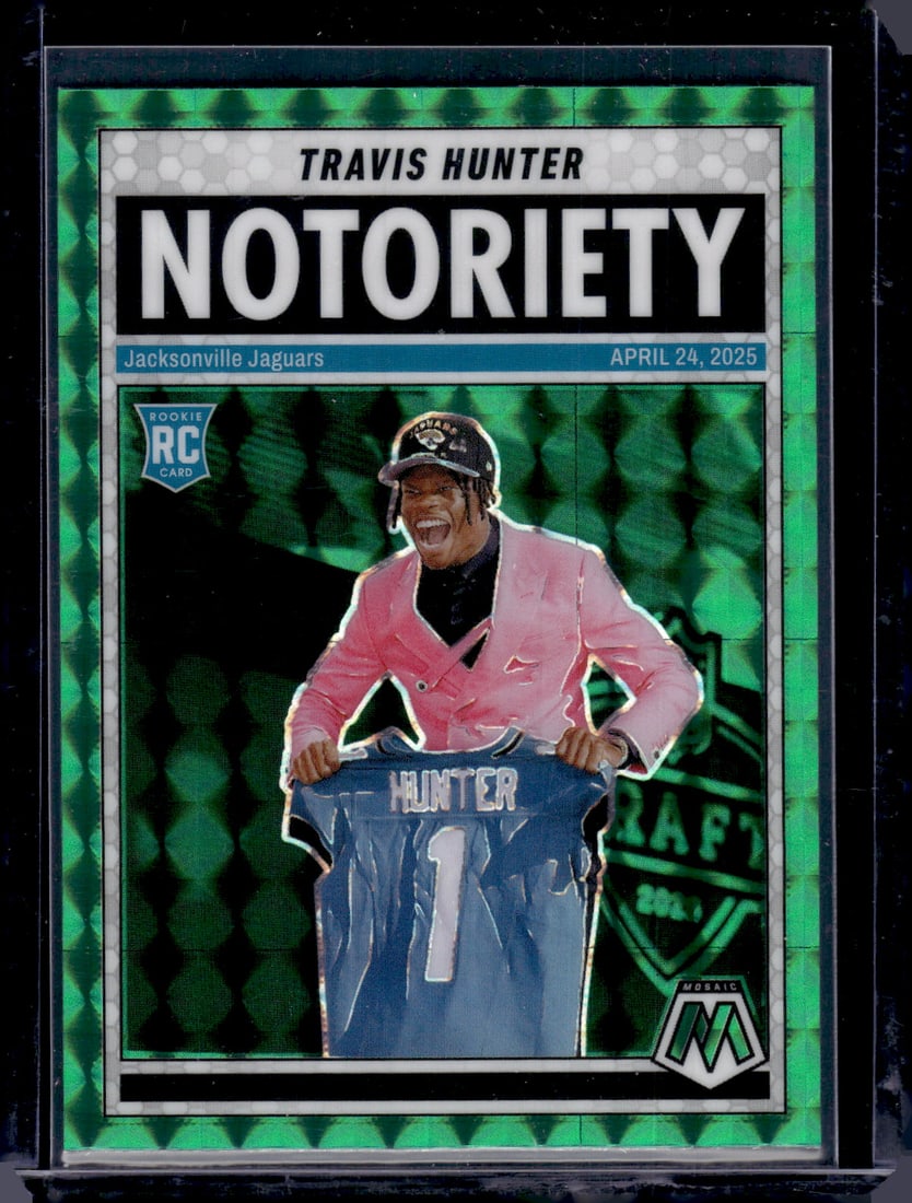Travis Hunter Rookie Card Notoriety Green Mosaic Prizm 2025 Mosaic #12 Jaguars: Panini Select, Prizm, Mosaic, Contenders, Zenith, Phoenix, Illusions, Absolute, Rookie NFL Sports Trading Cards, SP, SSP, Cards, Football Cards for Sale Near Me, Superbowl & Hall of Fame Player Cards,