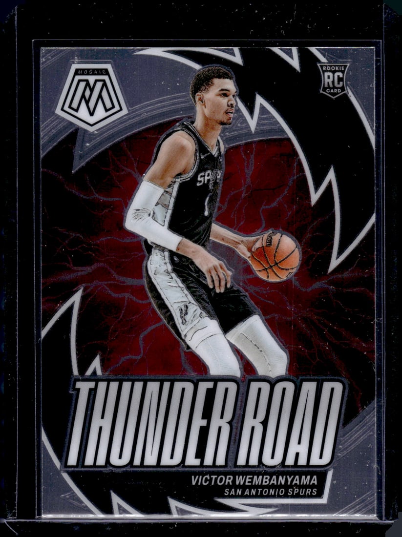 Victor Wembanyama Rookie Card Thunder Road 2023-24 Mosaic #8 San Antonio Spurs: Panini Select, Prizm, Mosaic, Contenders, Revolution, Phoenix, NBA Hoops, Rookie NFL Sports Trading Cards, Silver, SP, SSP, Wave Prizms, Numbered Cards, Basketball sports Cards for Sale Near Me, NBA C