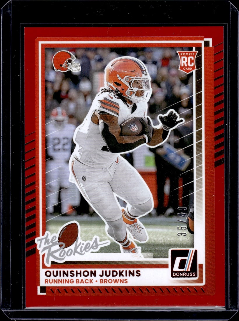 Quinshon Judkins Rookie Card Red /49 2025 Donruss #DRH-67 Cleveland Browns: Panini Select, Prizm, Mosaic, Contenders, Zenith, Phoenix, Illusions, Absolute, Rookie NFL Sports Trading Cards, SP, SSP, Cards, Football Cards for Sale Near Me, Superbowl & Hall of Fame Player Cards,