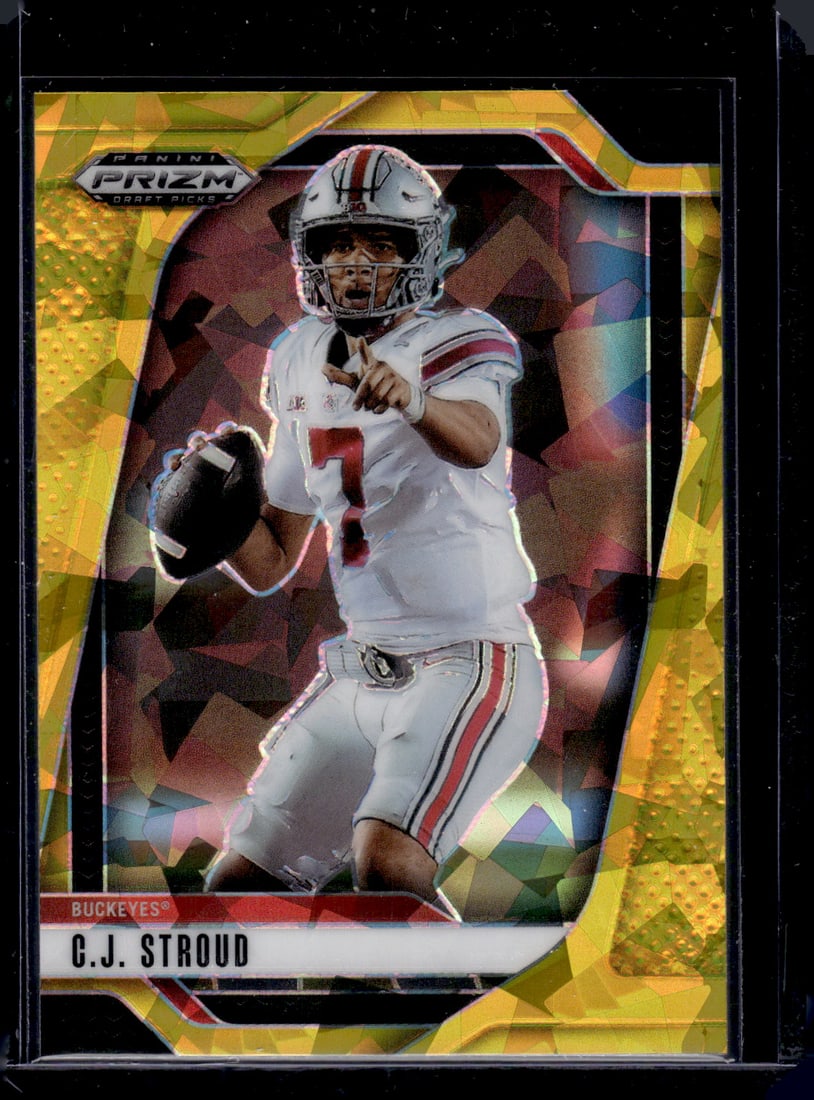 Cj Stroud Gold Ice 2025 Prizm Draft Picks #186 Ohio State, Texans: Panini Select, Prizm, Mosaic, Contenders, Zenith, Phoenix, Illusions, Absolute, Rookie NFL Sports Trading Cards, SP, SSP, Cards, Football Cards for Sale Near Me, Superbowl & Hall of Fame Player Cards,