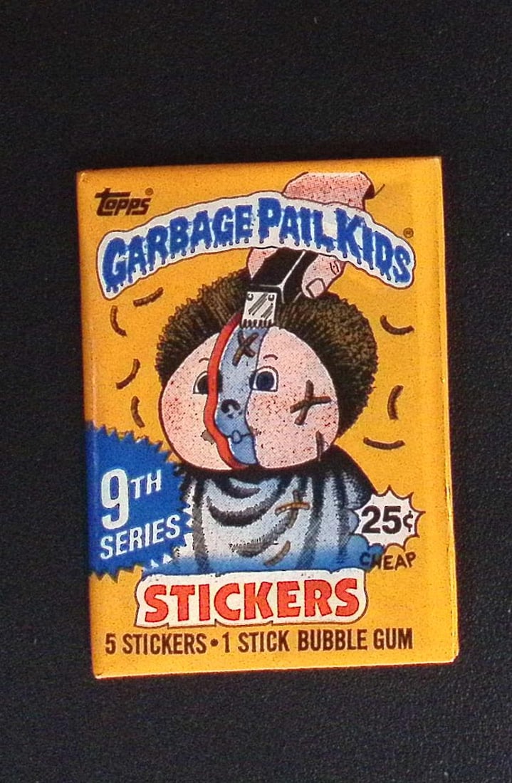 1987 Topps Vintage Garbage Pail Kids Retail Box Wax Pack - 9th Series: Sealed Packs this old have no card quality guarantees - Topps Trading Cards Sold on Line, Auction Lots for sale on line, Trading Card Stickers