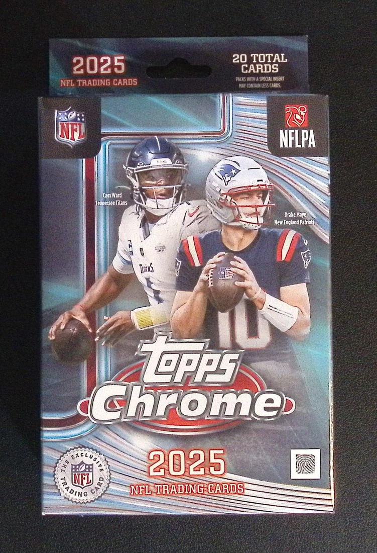 2025 Topps Chrome Football Hanger Box - NEW RELEASE: Topps Football NFL Trading & Sports Cards, Refractors, Prism Refractors, X-Fractors, Sports Cards for Sale Near Me, Super Bowl & Hall of Fame Players, Autographs, SP, SSP, Valuable Auction Memorabilia